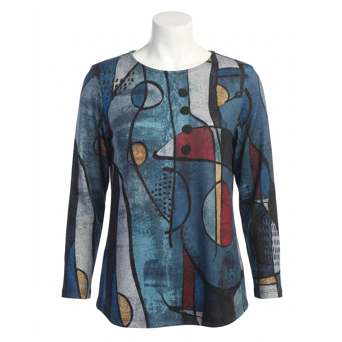 New Jess & Jane Granada French Brushed Round Hem Top In Blue
